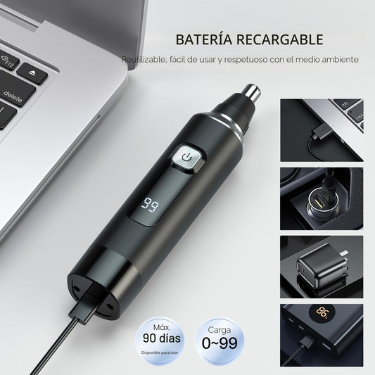 Brigin Cortapelos Nariz y Oreja Profesional Indoloro,Quita Pelos Resistente Agua USB Recargable,Hoja de Doble Filo Impermeable Fácil de Limpiar