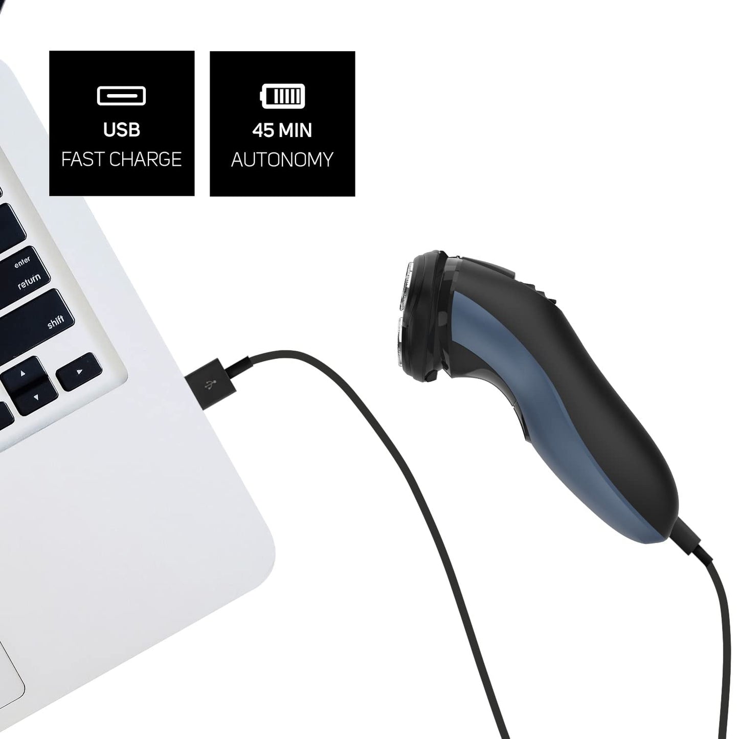 Taurus - Afeitadora Eléctrica Hombre 3 Side Shave IPX7, Máquina Afeitar Barba, Seco y Húmedo, Autonomía 45min, Cortapatillas, Total Curve Technology, Carga USB, Ergonómica, Cuida la Piel, Sin Cable