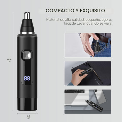 Brigin Cortapelos Nariz y Oreja Profesional Indoloro,Quita Pelos Resistente Agua USB Recargable,Hoja de Doble Filo Impermeable Fácil de Limpiar