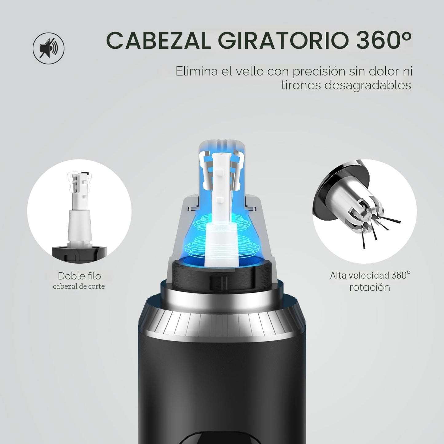 Brigin Cortapelos Nariz y Oreja Profesional Indoloro,Quita Pelos Resistente Agua USB Recargable,Hoja de Doble Filo Impermeable Fácil de Limpiar