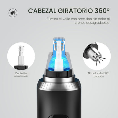 Brigin Cortapelos Nariz y Oreja Profesional Indoloro,Quita Pelos Resistente Agua USB Recargable,Hoja de Doble Filo Impermeable Fácil de Limpiar