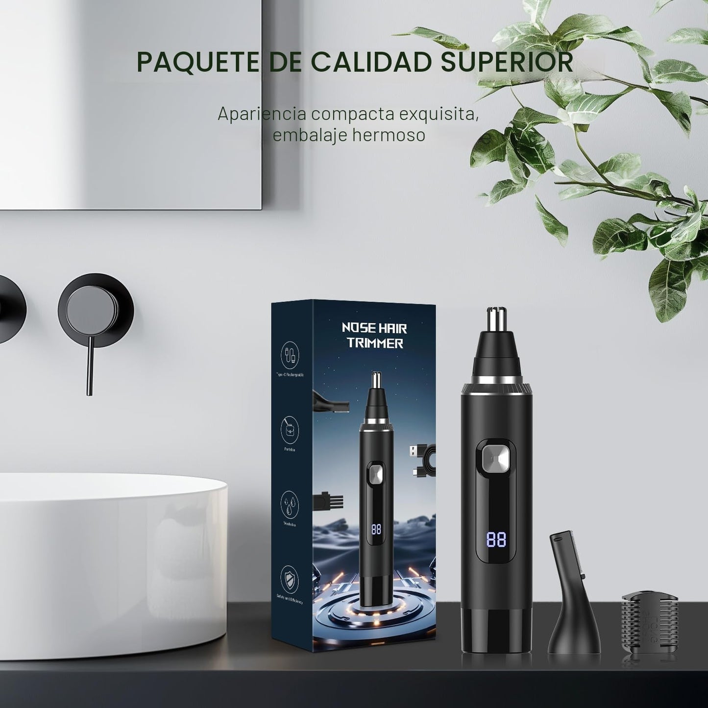 Brigin Cortapelos Nariz y Oreja Profesional Indoloro,Quita Pelos Resistente Agua USB Recargable,Hoja de Doble Filo Impermeable Fácil de Limpiar