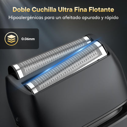 Brightup Afeitadora Eléctrica Hombre, Máquina de Afeitar con Recortador Emergente, Recargable USB-C, 150 Min de Uso, Resistente al Agua y Sin Cable, Doble Hoja Flotante para Afeitado Apurado, Negro